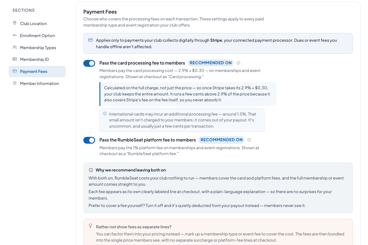 Before: the old Payment Fees settings