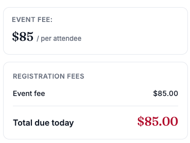 What a member sees when registering for an event: one fee and the total