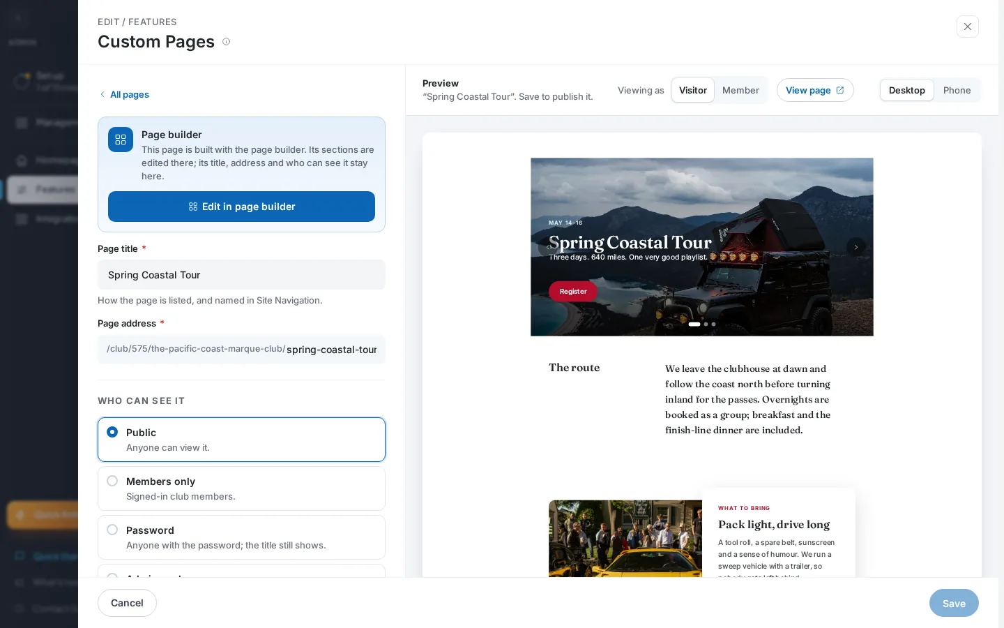 The Preview pane with the Viewing as toggle and the View page link