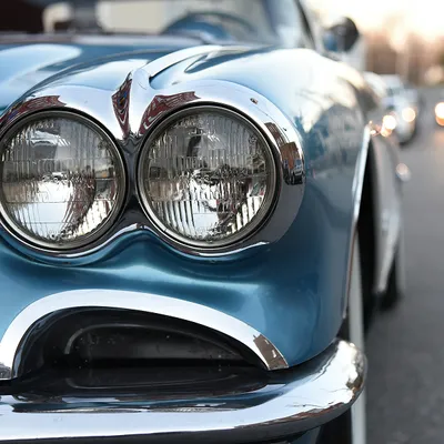 Classic Corvette headlight detail close-up