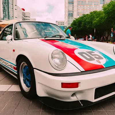 Porsche race car with classic racing livery