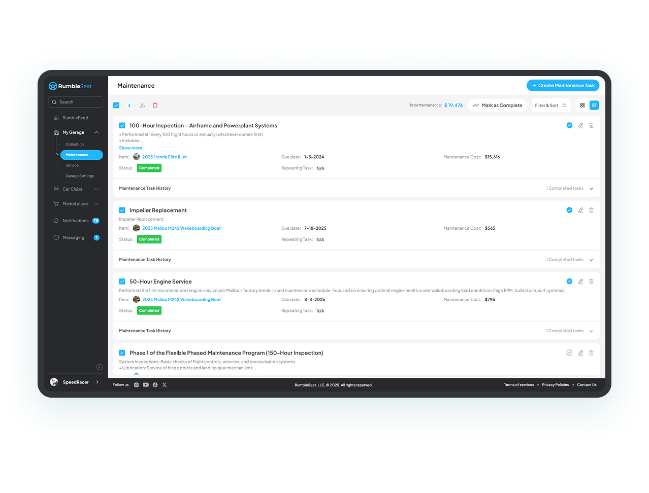 Maintenance Tracking & Reminders
