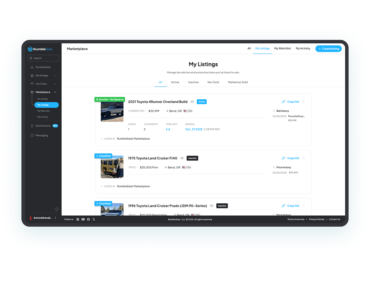 My Listings Dashboard