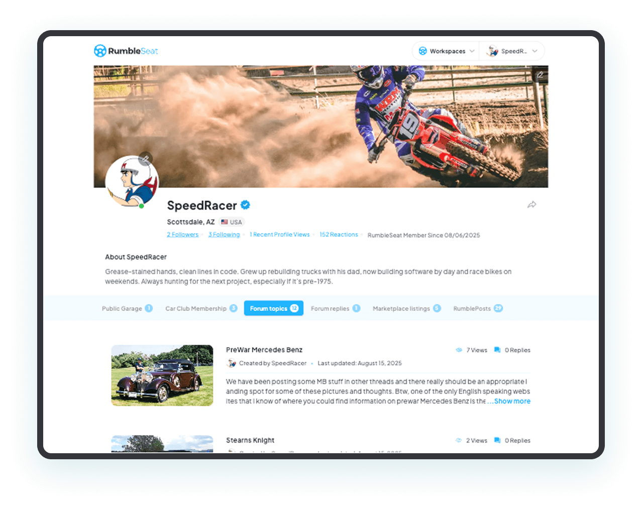 RumbleSeat Profile Page